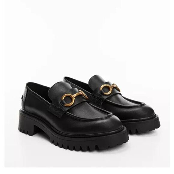 Mango Shoes - Mango Leather Black Buckle Loafers